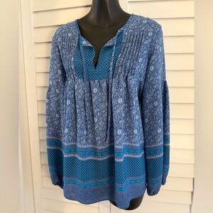💙🌸 GAP Boho Blue Floral Patterned Peasant Women's Blouse Size Small